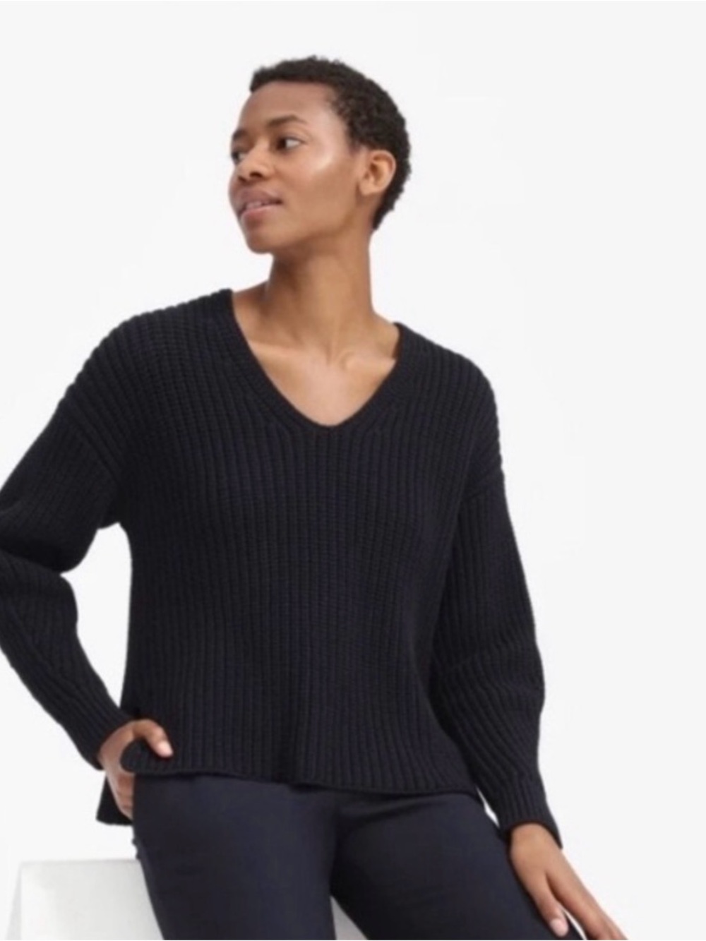Everlane Chunky Knit Ribbed V Neck Sweater Size Medium
